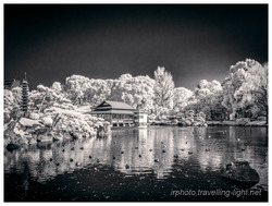 Lake and Pavilion in Kiyosumi Garden, Tokyo